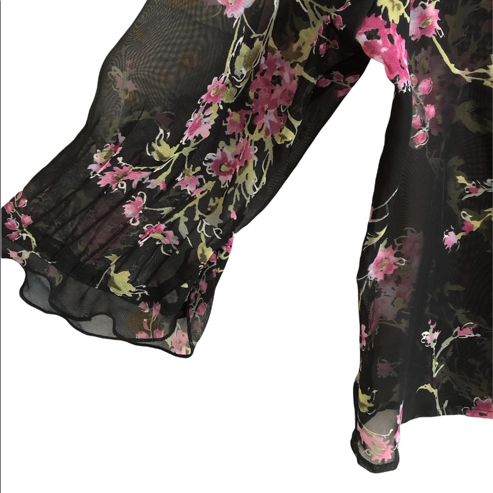 Positive Attitude Chiffon Floral V-Neck Ruffled Button Down Crop Top - Picture 3 of 7